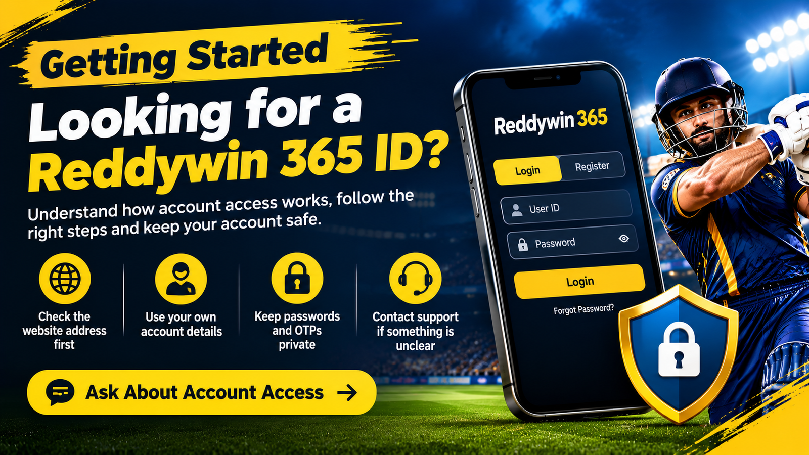 Reddywin 365 ID mobile account access